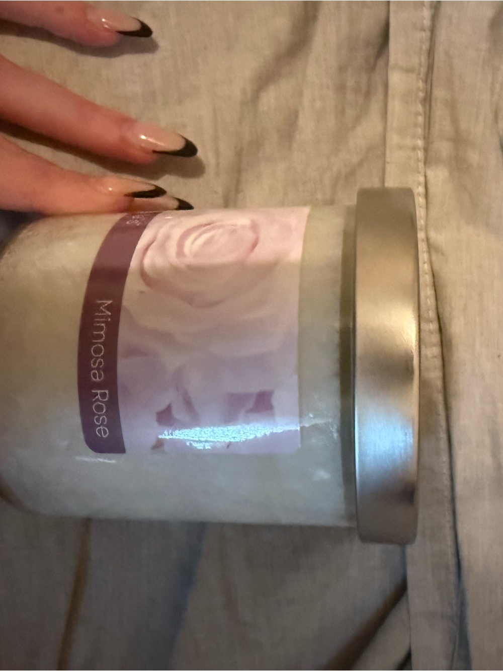 Mimosa Rose Scented Candle - Soft Pink Jar with Silver Lid